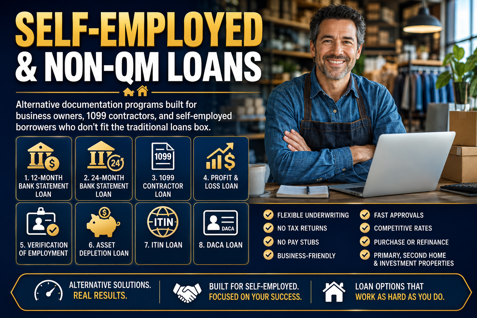 Self-employed Florida business owner reviewing loan options